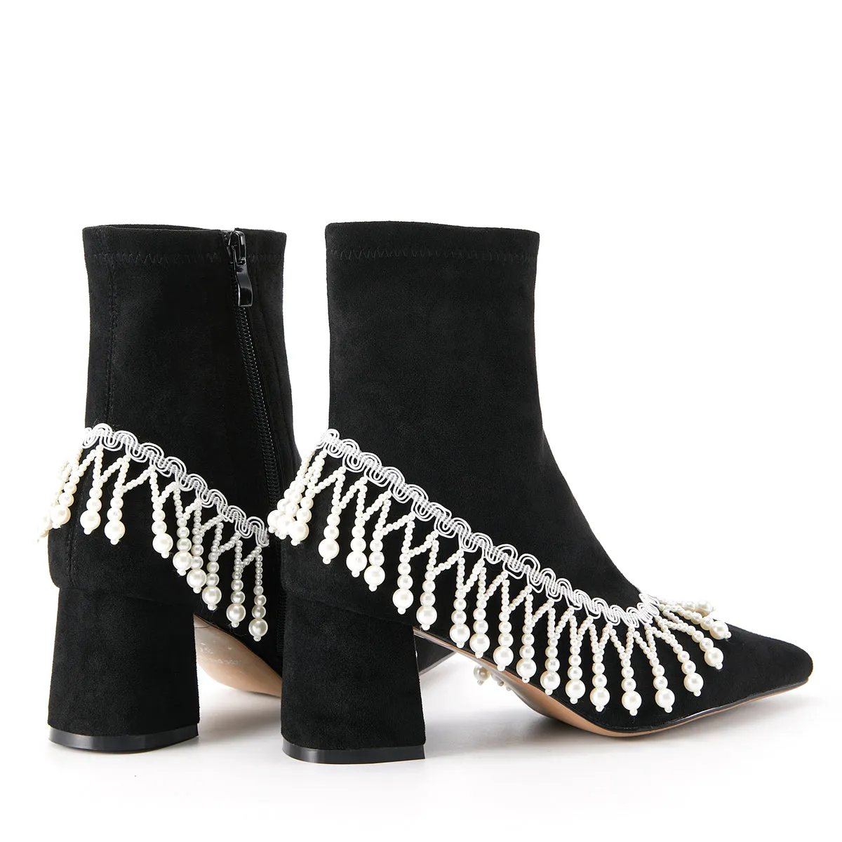 FEI original niche design pearl chain tassel boots ankle boots- Lona