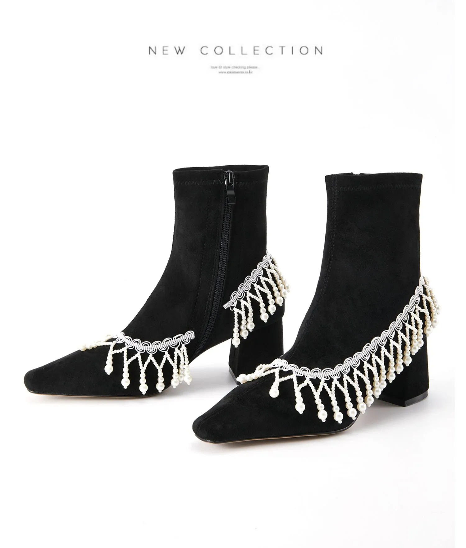 FEI original niche design pearl chain tassel boots ankle boots- Lona