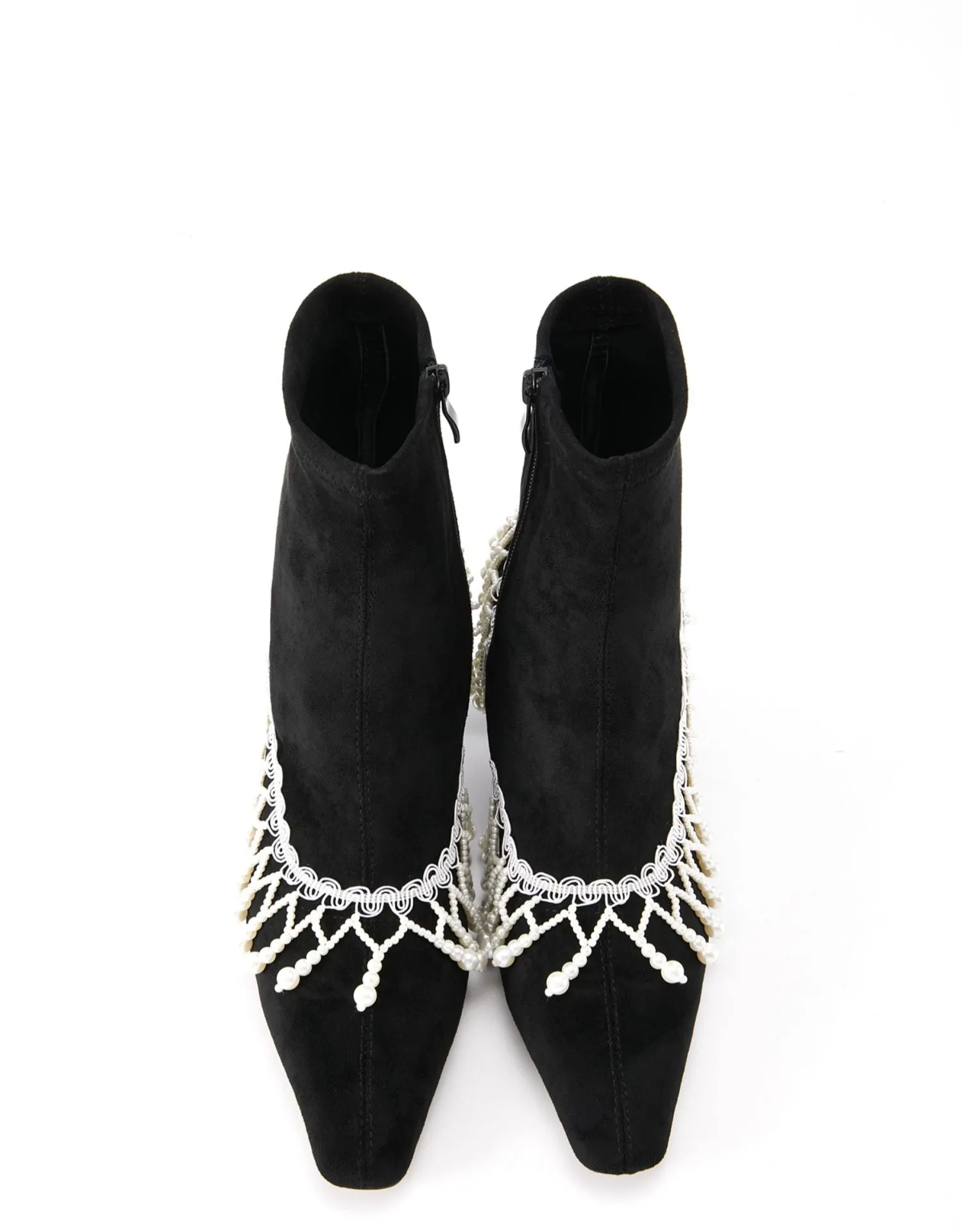 FEI original niche design pearl chain tassel boots ankle boots- Lona
