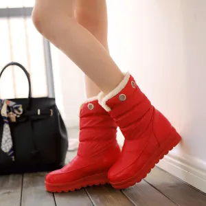 Flat Round Toe Snow Calf Boots
