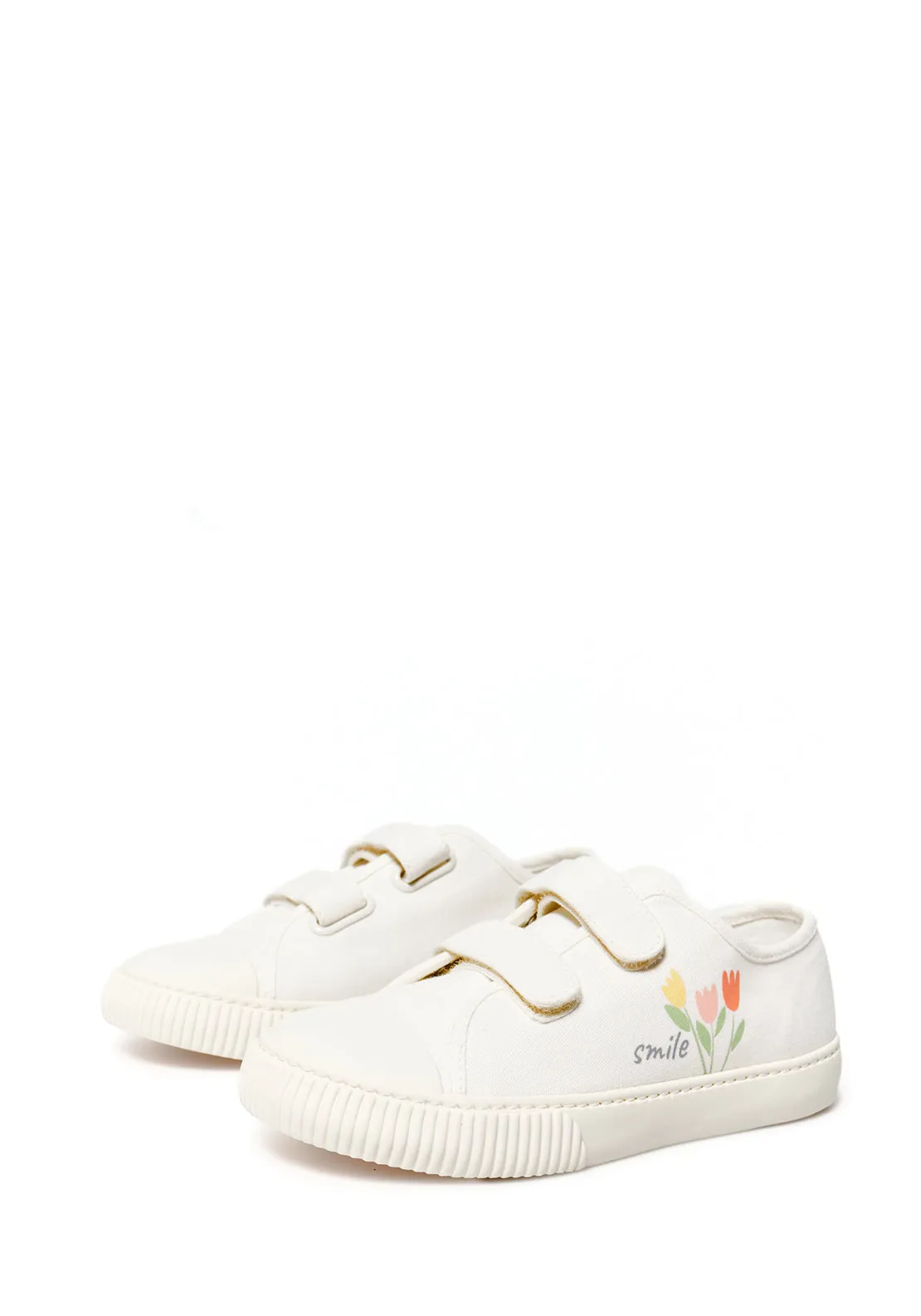 Flowers canvas trainers - Ecru