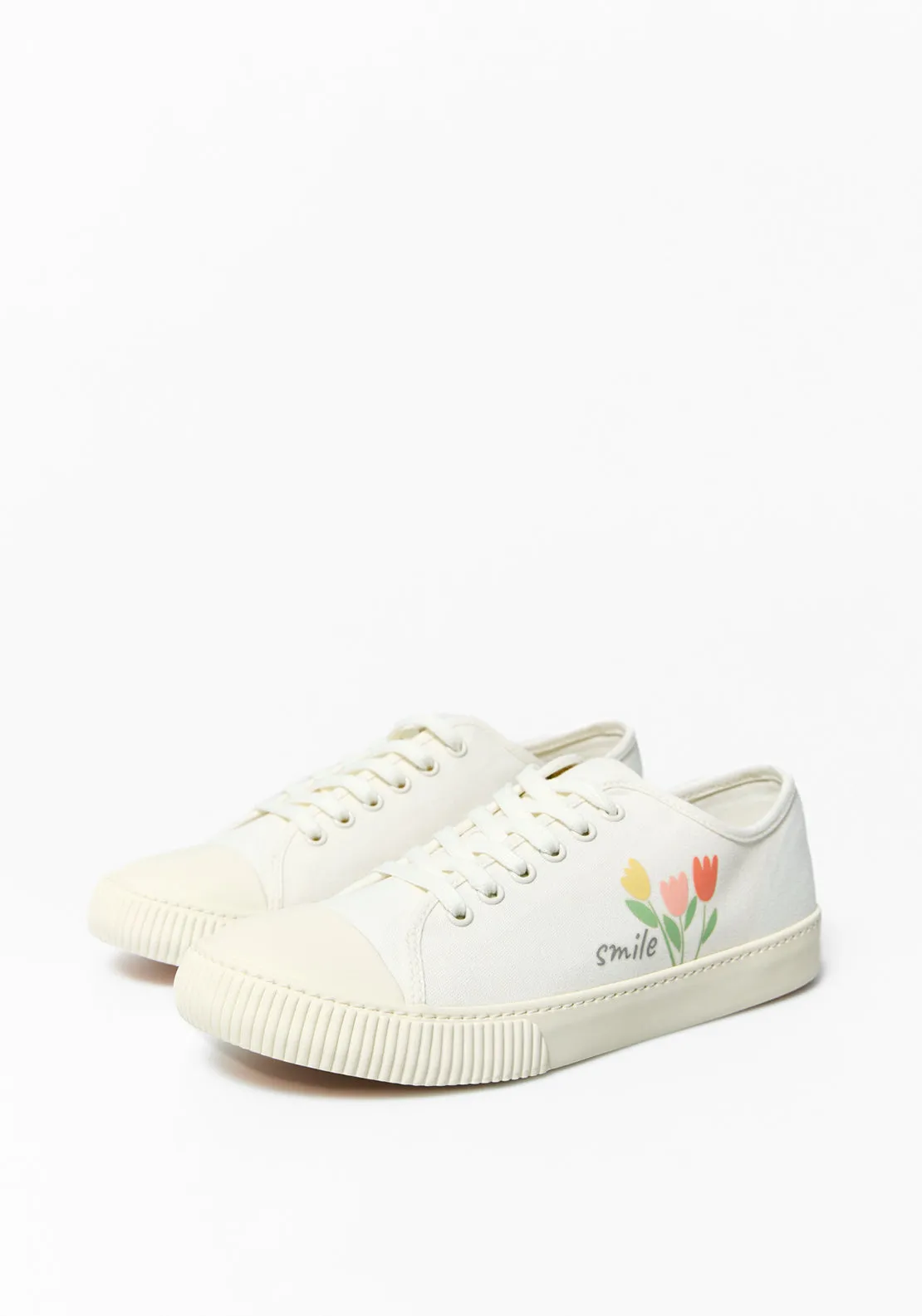 Flowers canvas trainers - Ecru