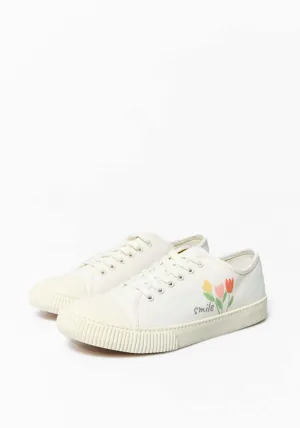 Flowers canvas trainers - Ecru