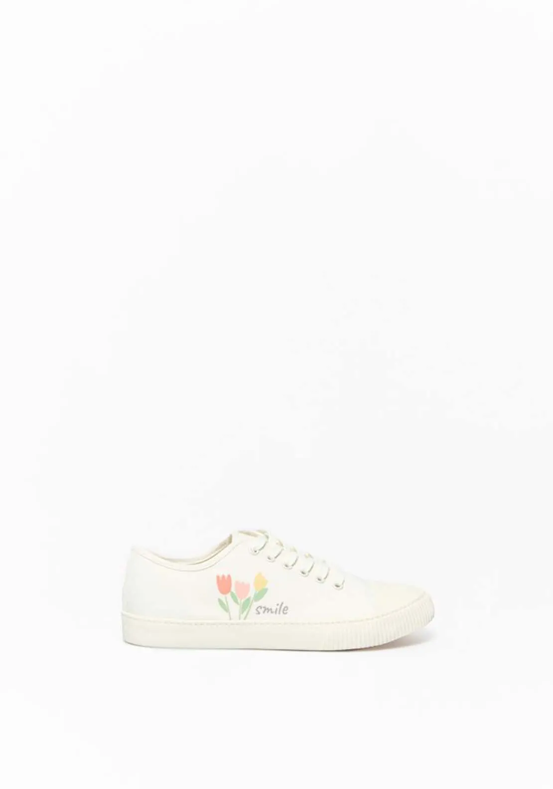 Flowers canvas trainers - Ecru