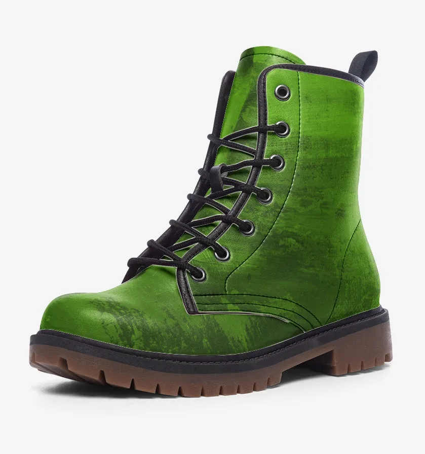Forest Emerald Green Vegan Combat Boots| Fantasy Green Vegan Combat Boots| Gothic lace up boots| Witchy Faux Leather Shoes For Women| Men