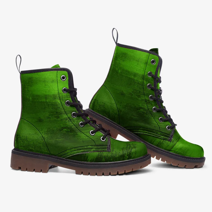 Forest Emerald Green Vegan Combat Boots| Fantasy Green Vegan Combat Boots| Gothic lace up boots| Witchy Faux Leather Shoes For Women| Men