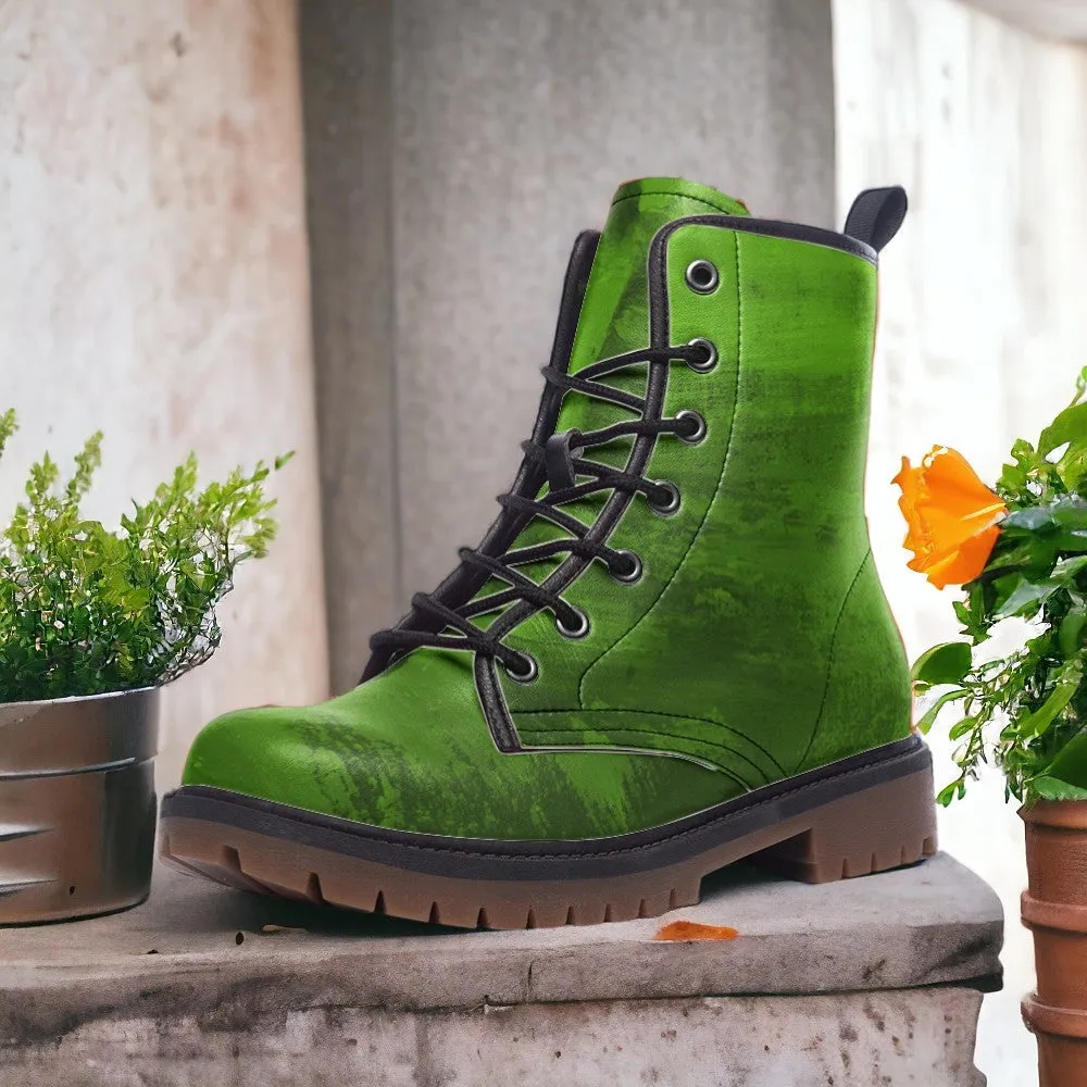 Forest Emerald Green Vegan Combat Boots| Fantasy Green Vegan Combat Boots| Gothic lace up boots| Witchy Faux Leather Shoes For Women| Men