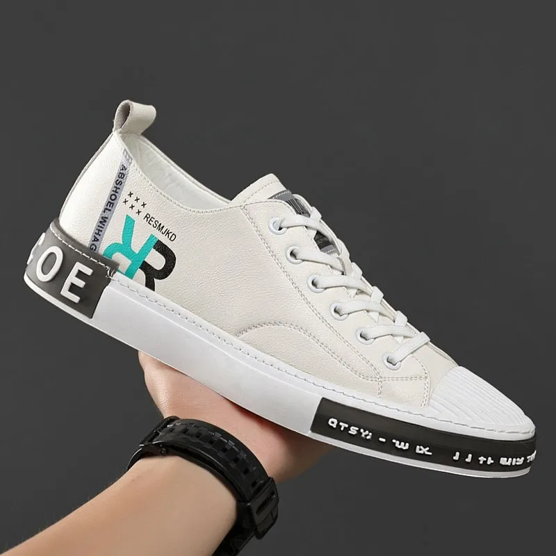 Genuine Leather Shoes Men Sneakers Fashion Male Footwear Cow Leather Brand Casual White Shoes A2532