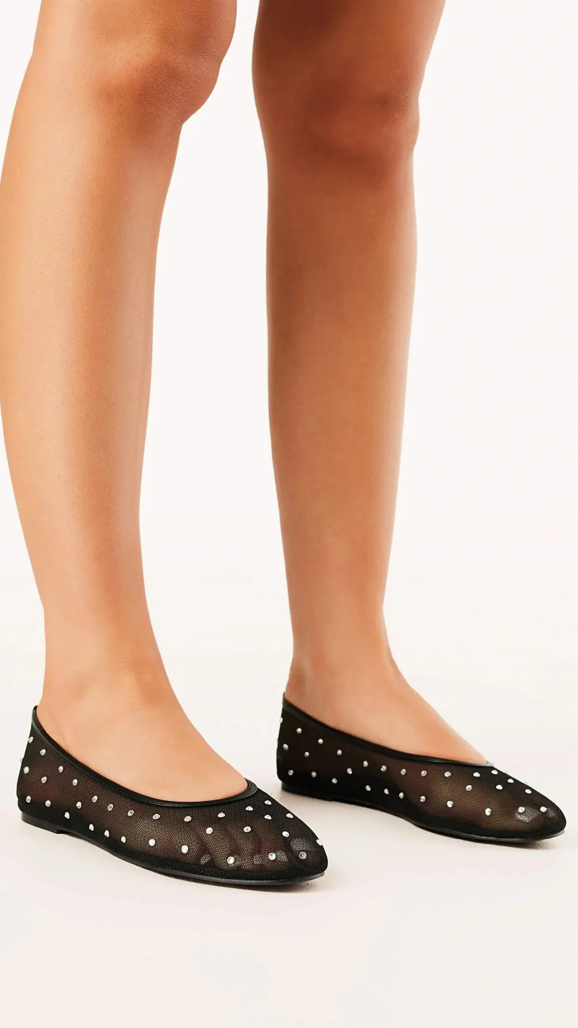 Gerani Flats - Black Mesh Diamante