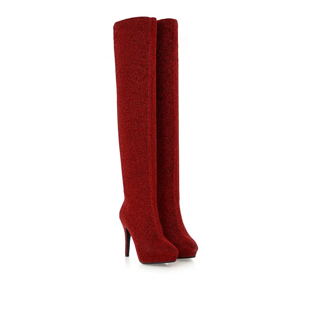 Gold silk bright face thin heel super high heel elastic knee high Boots