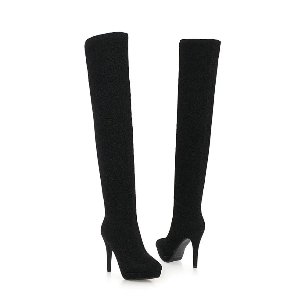 Gold silk bright face thin heel super high heel elastic knee high Boots