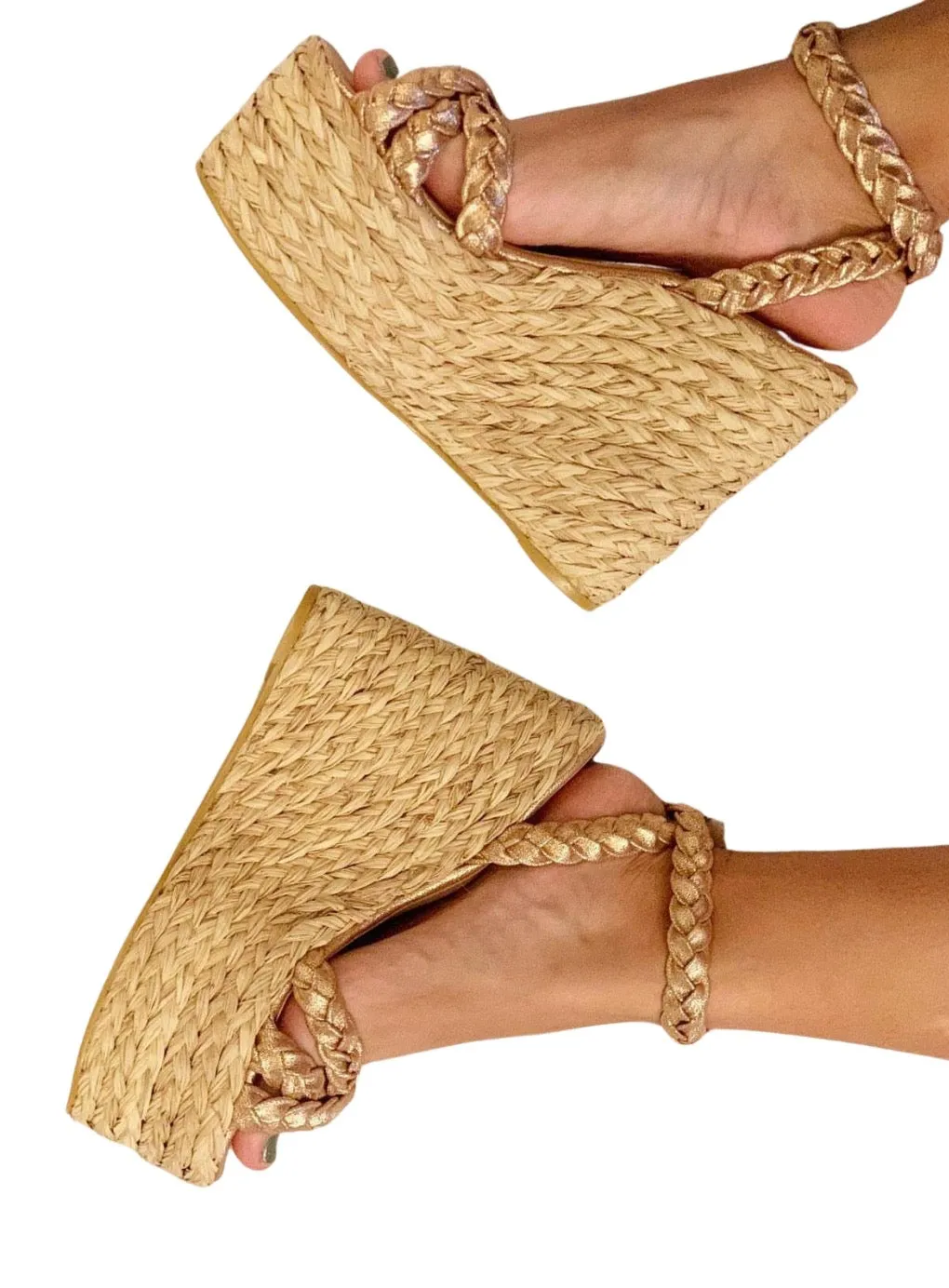 Golden Braided Platform Espadrilles
