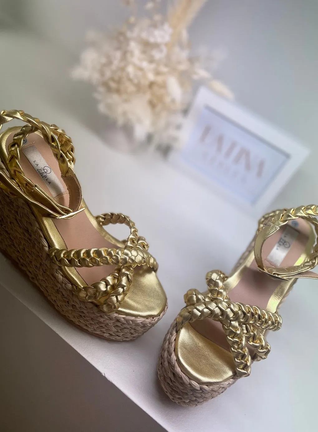 Golden Braided Platform Espadrilles