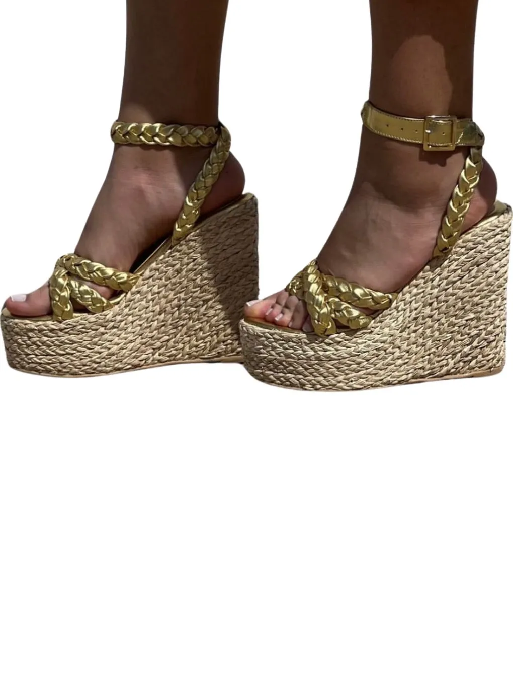 Golden Braided Platform Espadrilles