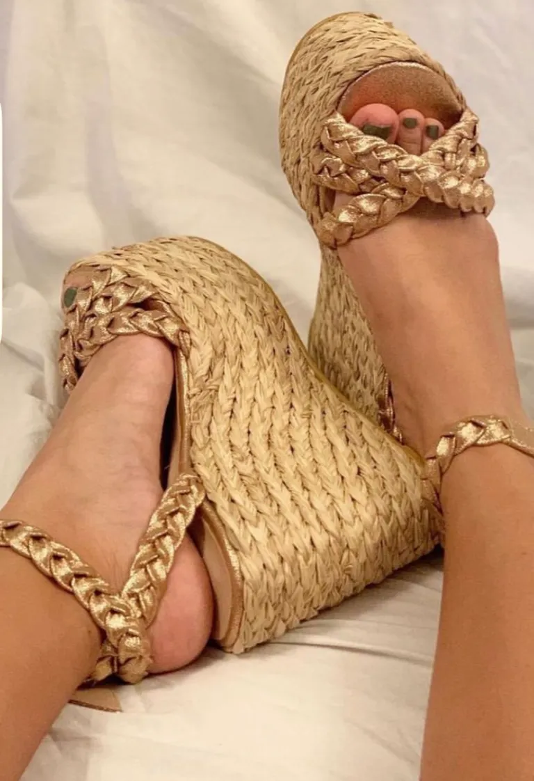 Golden Braided Platform Espadrilles