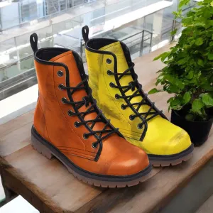 Gradient Orange and Yellow Combat Boots for Women  Men