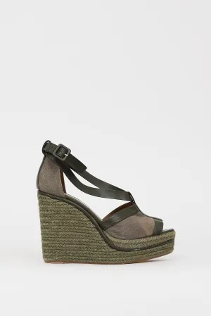 Green Canvas & Leather Ibiza Espadrille Wedge