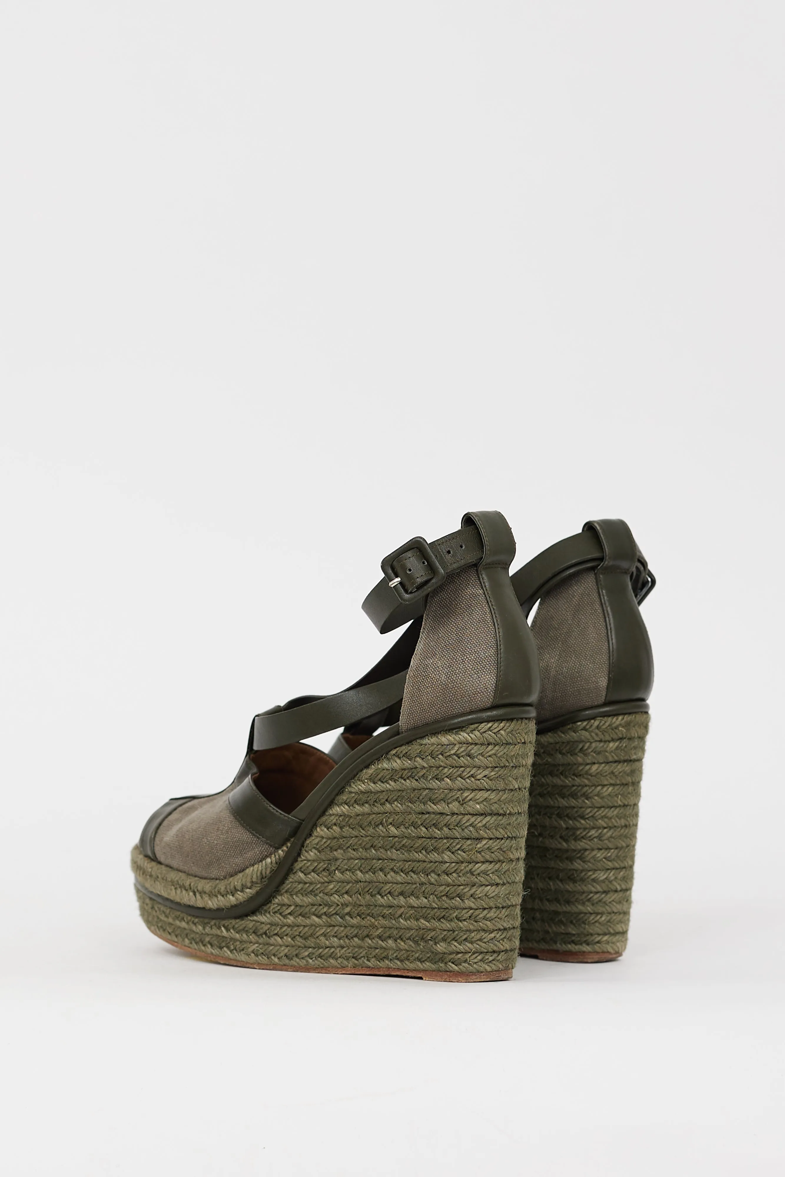 Green Canvas & Leather Ibiza Espadrille Wedge