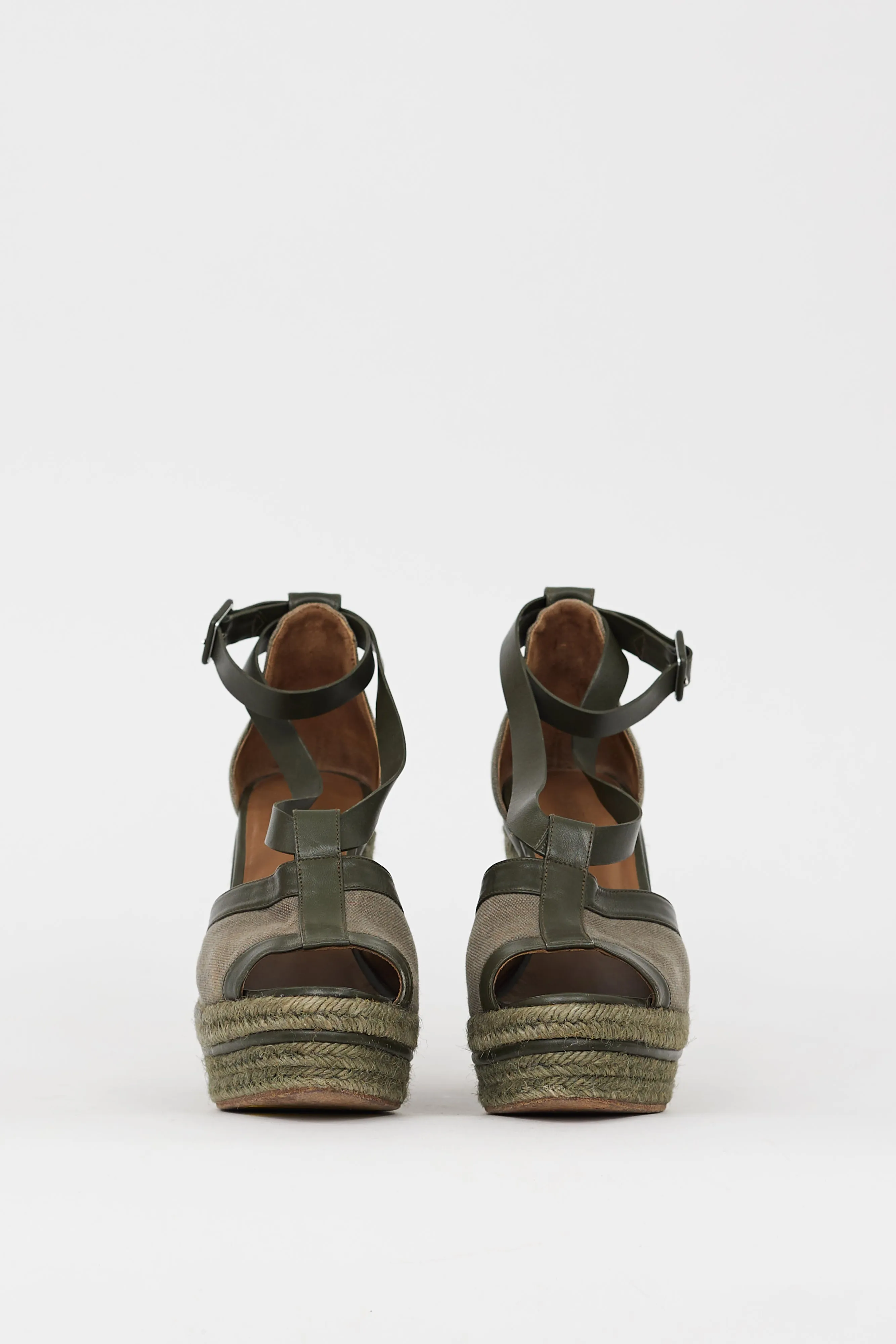 Green Canvas & Leather Ibiza Espadrille Wedge