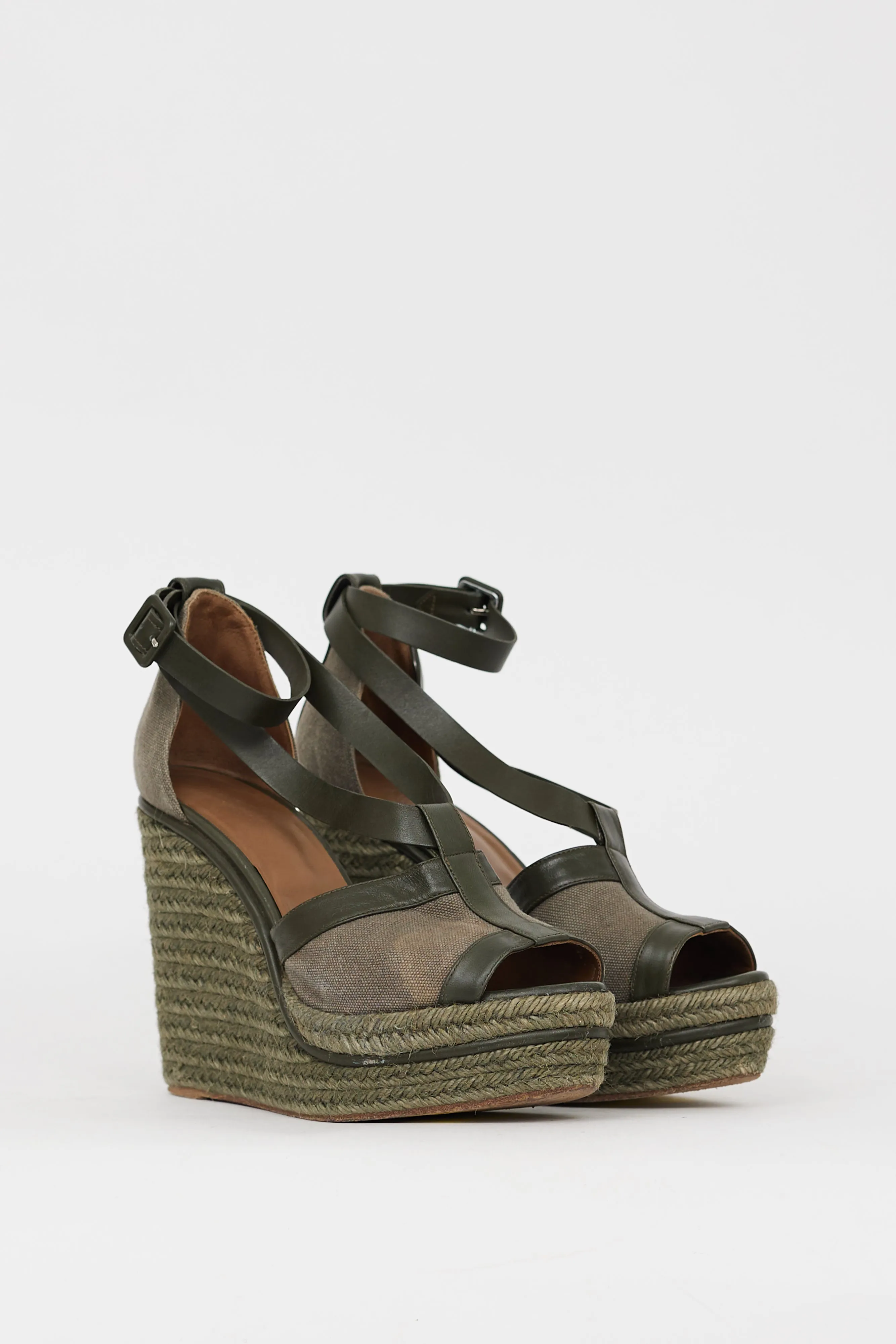 Green Canvas & Leather Ibiza Espadrille Wedge