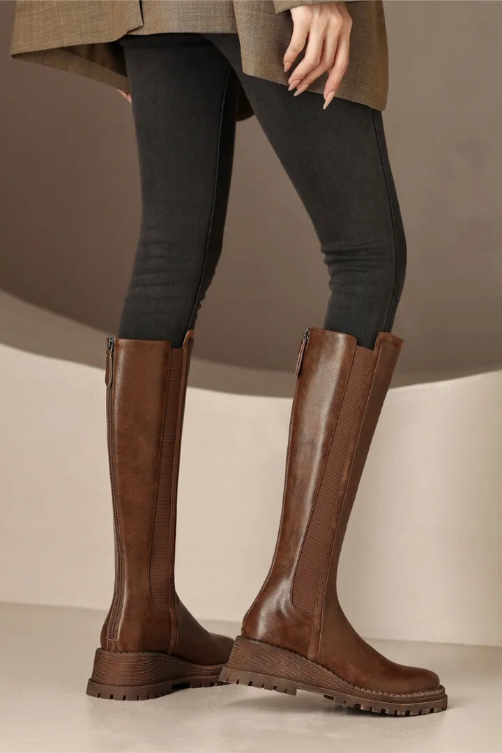 High Leather Wedge Boots