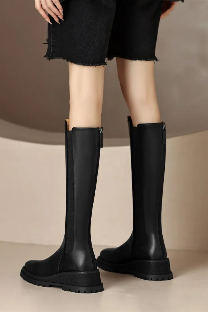 High Leather Wedge Boots