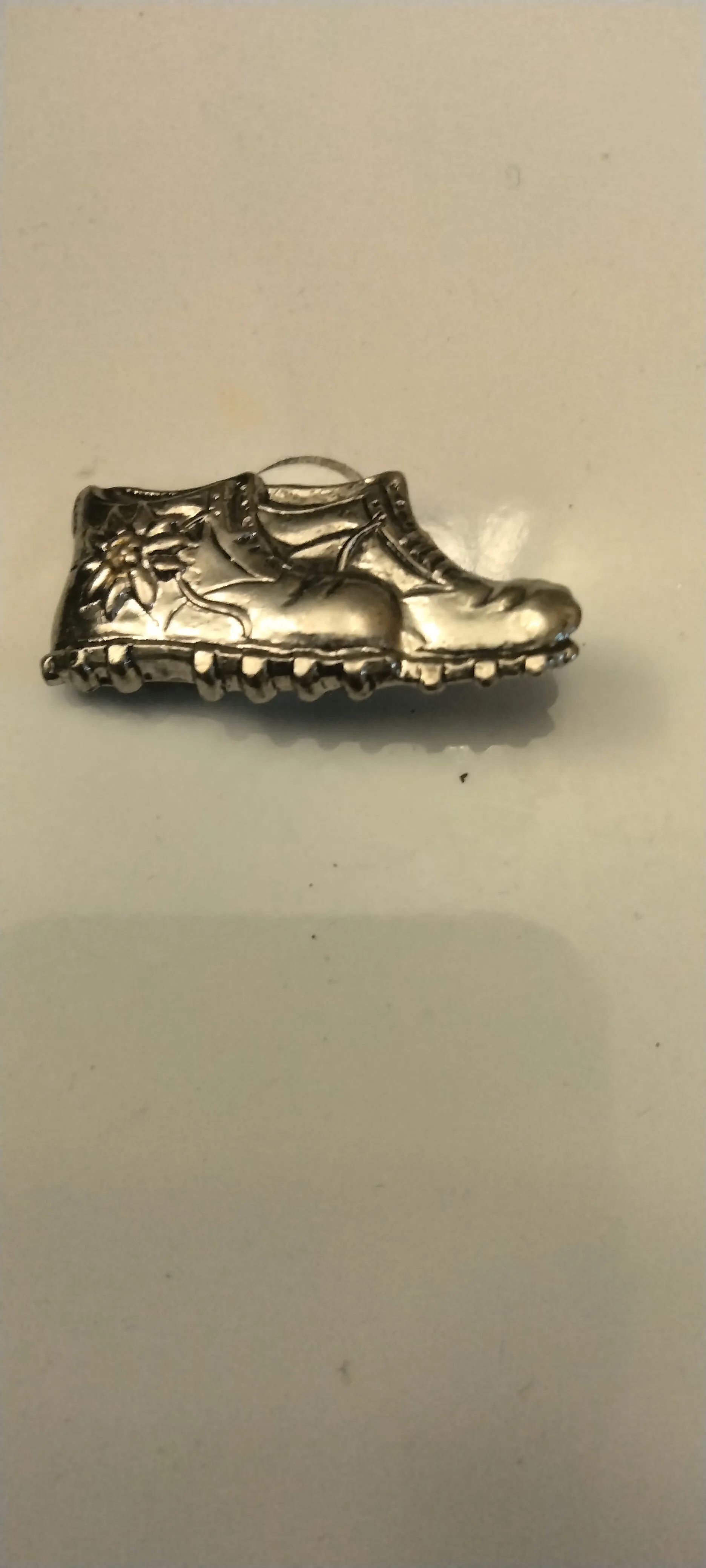 Hiking Shoes with Edelweiss decor   Pewter Hat Pin / Brooche