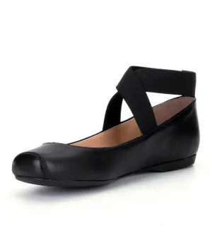 Jessica Simpson Mandalaye Black Casual Elastic Cross Ankle Strap Ballet Flats