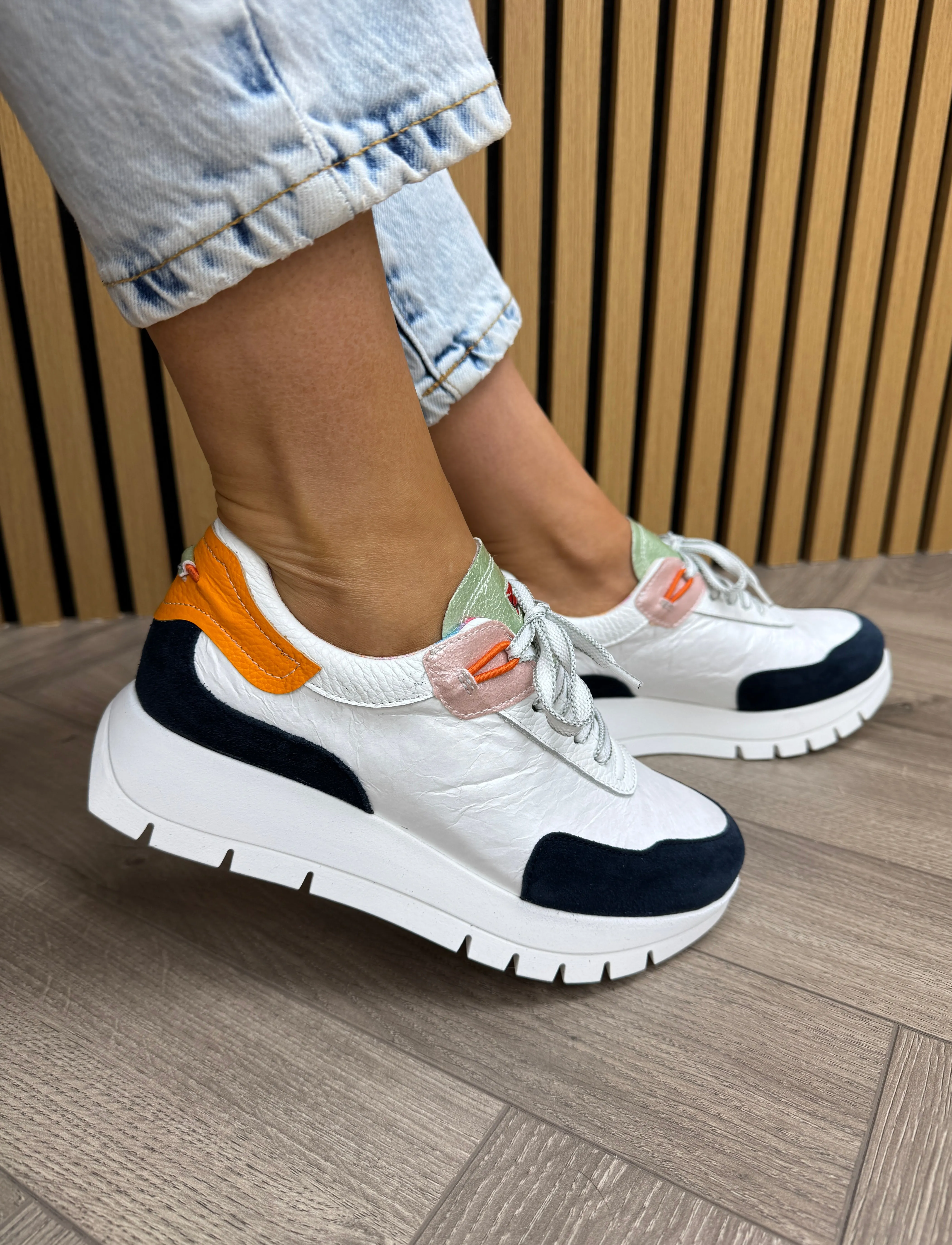 Jose Sanez 2287- Comb2 Elevated Trainer With Orange Heel - Navy (JS2)