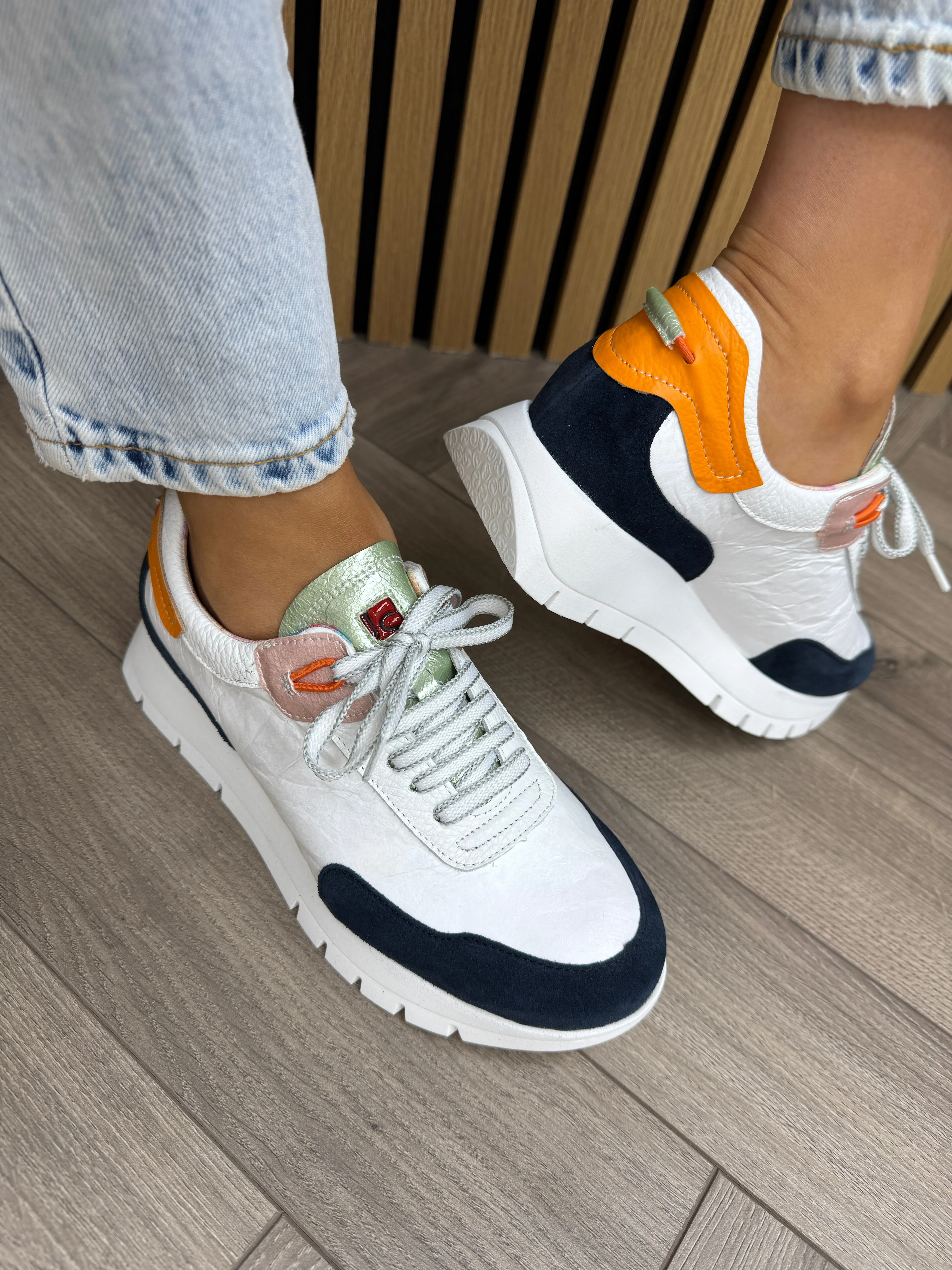Jose Sanez 2287- Comb2 Elevated Trainer With Orange Heel - Navy (JS2)