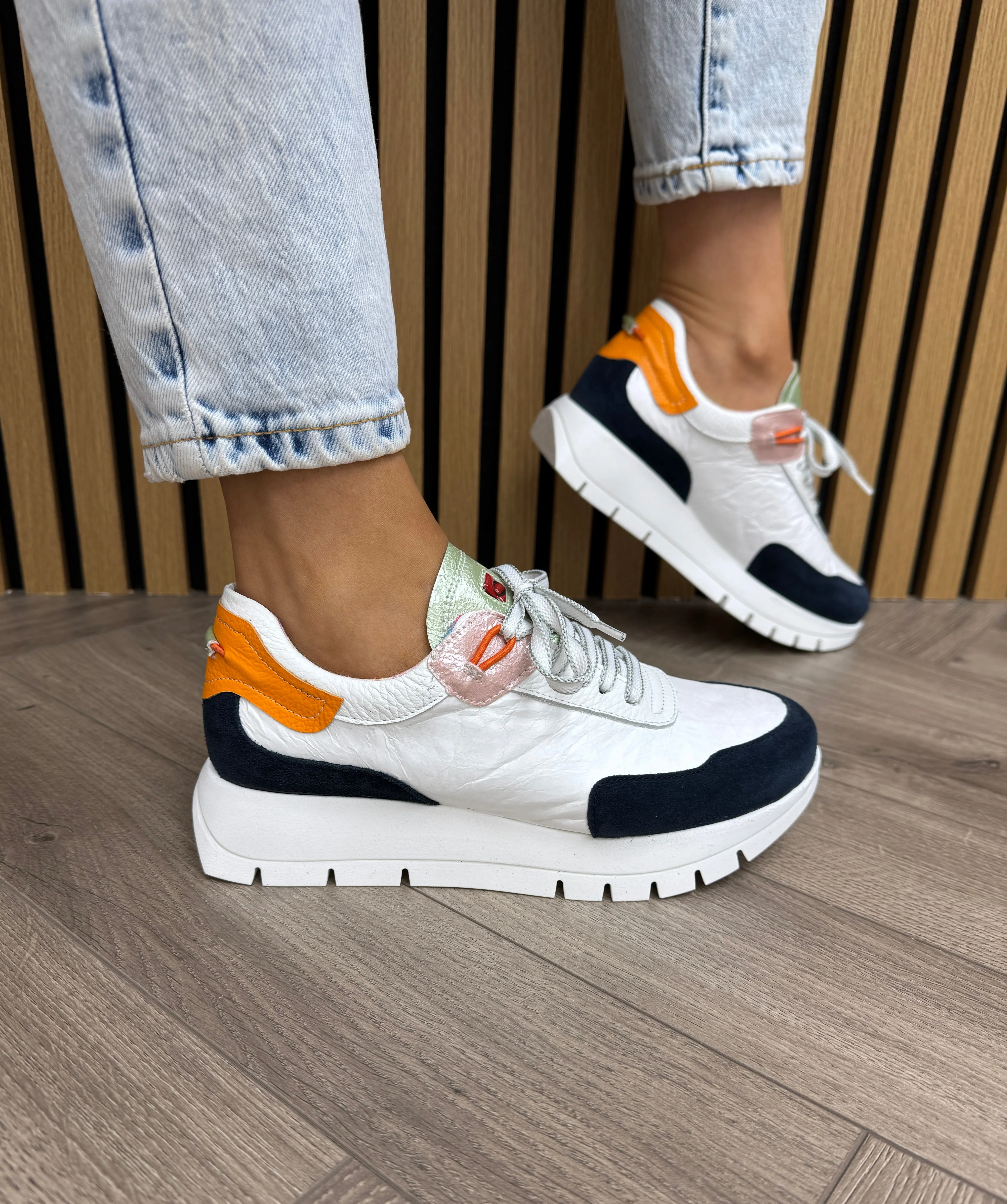 Jose Sanez 2287- Comb2 Elevated Trainer With Orange Heel - Navy (JS2)