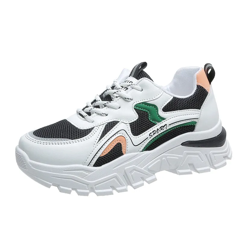 Joskaa New Women Platform Chunky Sneakers Mesh Breathable Sport Shoes Woman Fashion Thick Sole Walking Ladies Casual Shoes