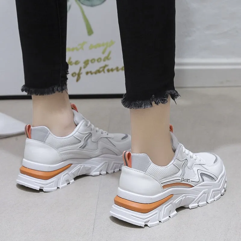 Joskaa New Women Platform Chunky Sneakers Mesh Breathable Sport Shoes Woman Fashion Thick Sole Walking Ladies Casual Shoes