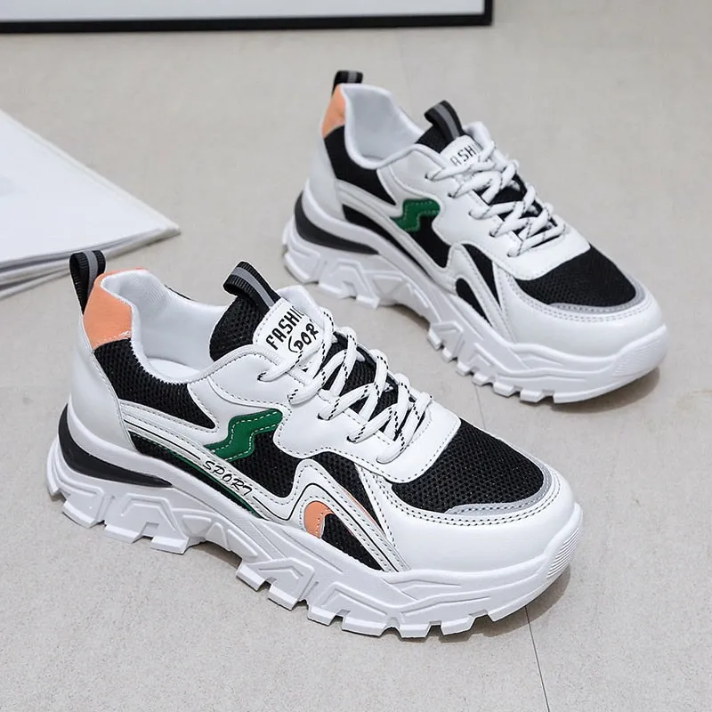 Joskaa New Women Platform Chunky Sneakers Mesh Breathable Sport Shoes Woman Fashion Thick Sole Walking Ladies Casual Shoes