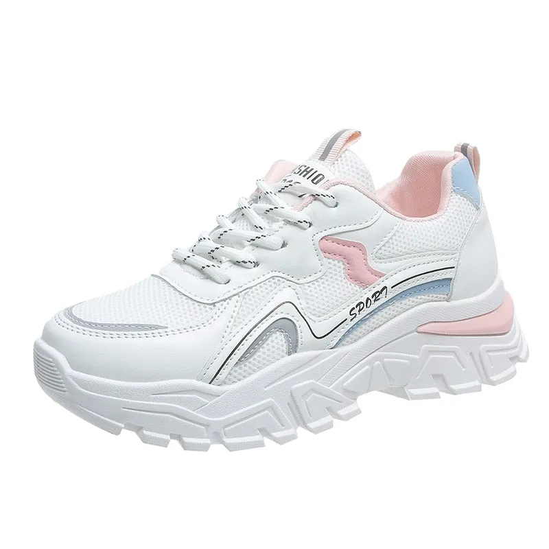 Joskaa New Women Platform Chunky Sneakers Mesh Breathable Sport Shoes Woman Fashion Thick Sole Walking Ladies Casual Shoes