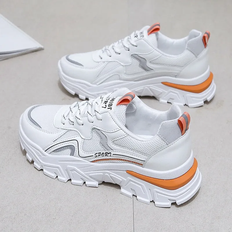 Joskaa New Women Platform Chunky Sneakers Mesh Breathable Sport Shoes Woman Fashion Thick Sole Walking Ladies Casual Shoes