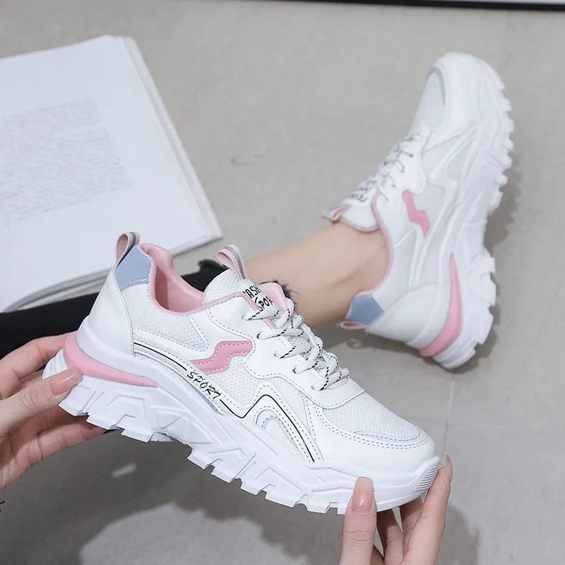 Joskaa New Women Platform Chunky Sneakers Mesh Breathable Sport Shoes Woman Fashion Thick Sole Walking Ladies Casual Shoes