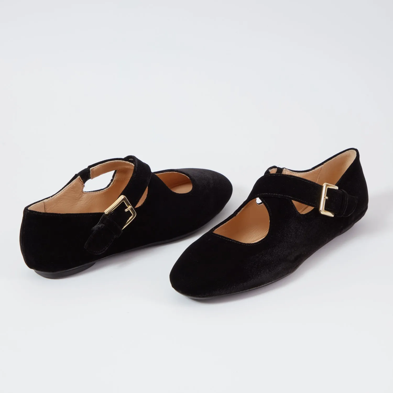 Katie black velvet flat