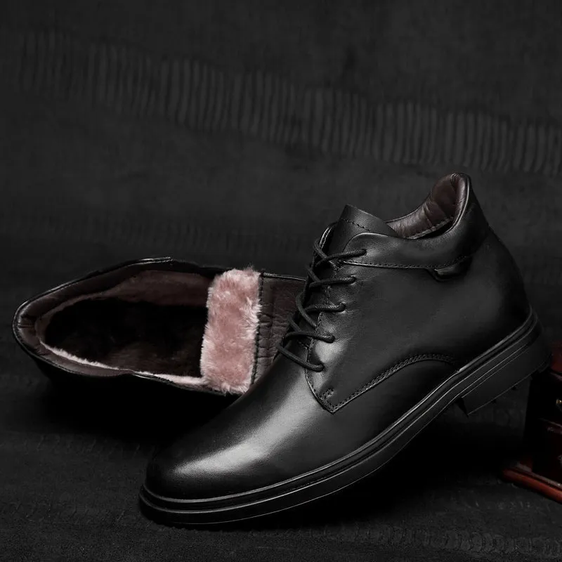 Men's Boots Super Warm Black Cow Leather Snow Boots Handmade Men Lace Up Outdoor Waterproof Sneaker Casual Winter Shoes