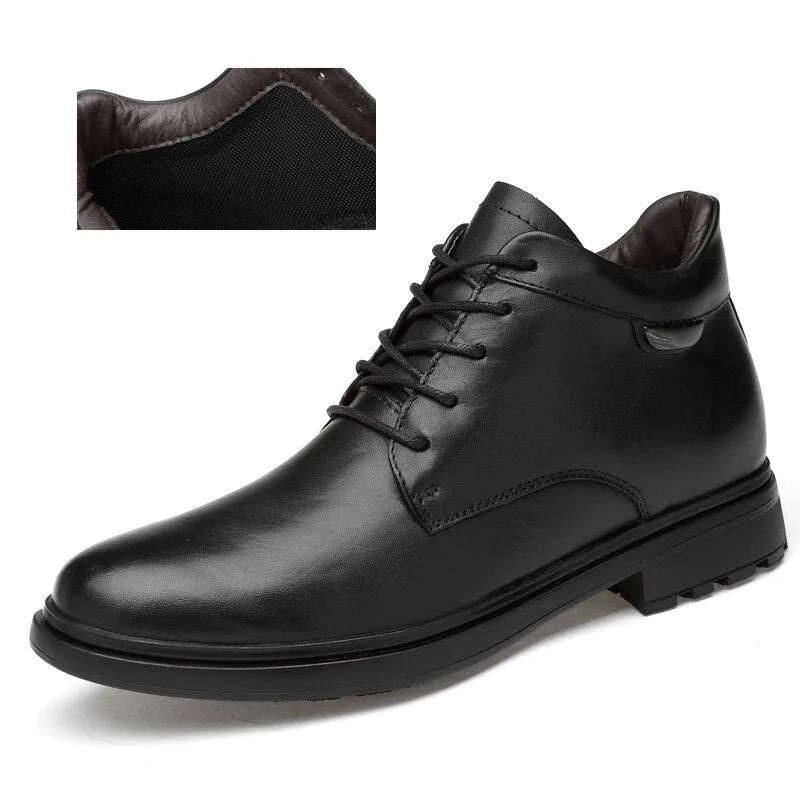 Men's Boots Super Warm Black Cow Leather Snow Boots Handmade Men Lace Up Outdoor Waterproof Sneaker Casual Winter Shoes