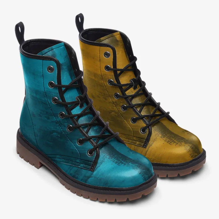 Mismatched Teal and Gold Combat Boots| Turquoise Boots| Fantasy Boots| Punk Boots| Blue and Yellow Vegan Leather| For Men| Women| Lace up|