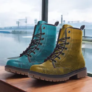 Mismatched Teal and Gold Combat Boots| Turquoise Boots| Fantasy Boots| Punk Boots| Blue and Yellow Vegan Leather| For Men| Women| Lace up|