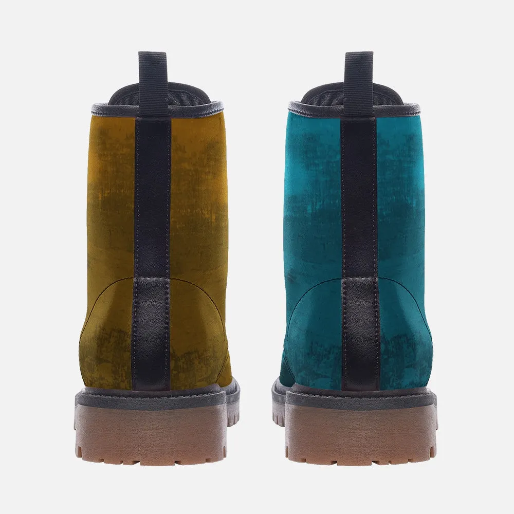 Mismatched Teal and Gold Combat Boots| Turquoise Boots| Fantasy Boots| Punk Boots| Blue and Yellow Vegan Leather| For Men| Women| Lace up|