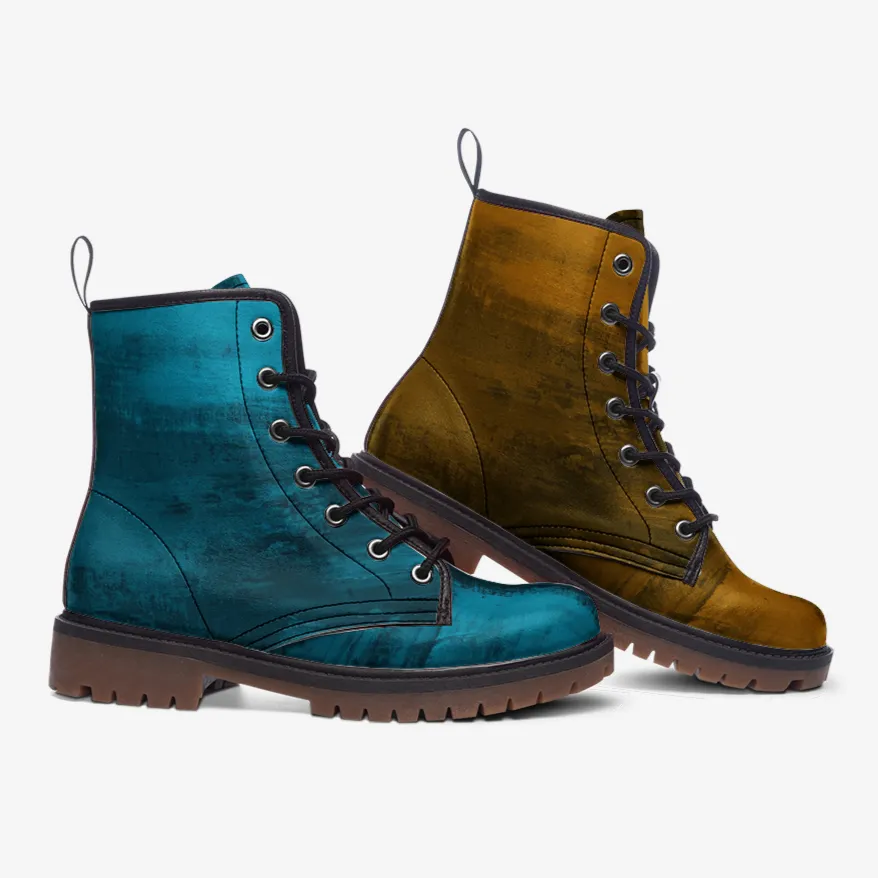 Mismatched Teal and Gold Combat Boots| Turquoise Boots| Fantasy Boots| Punk Boots| Blue and Yellow Vegan Leather| For Men| Women| Lace up|