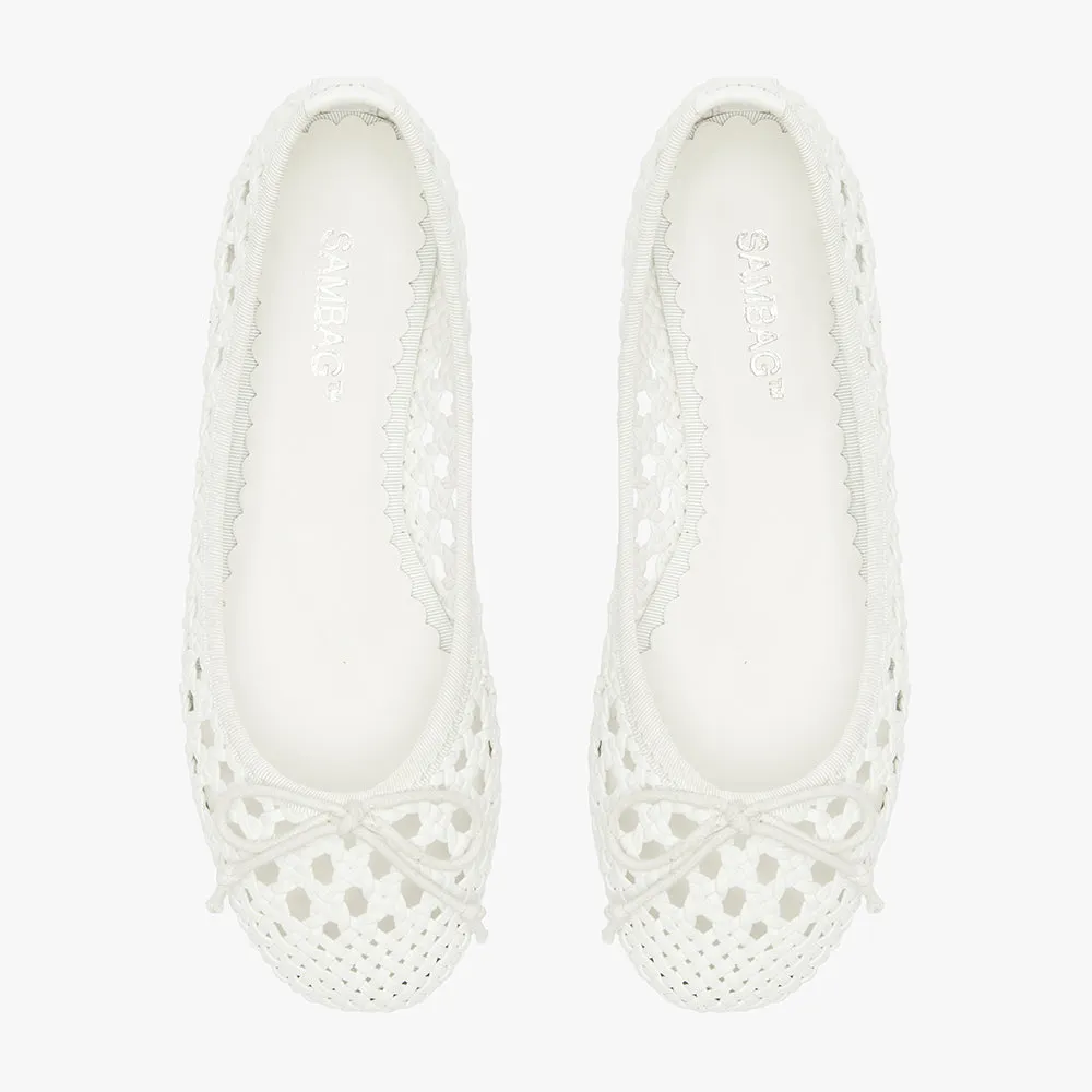 Natalie White Woven Ballet Flat