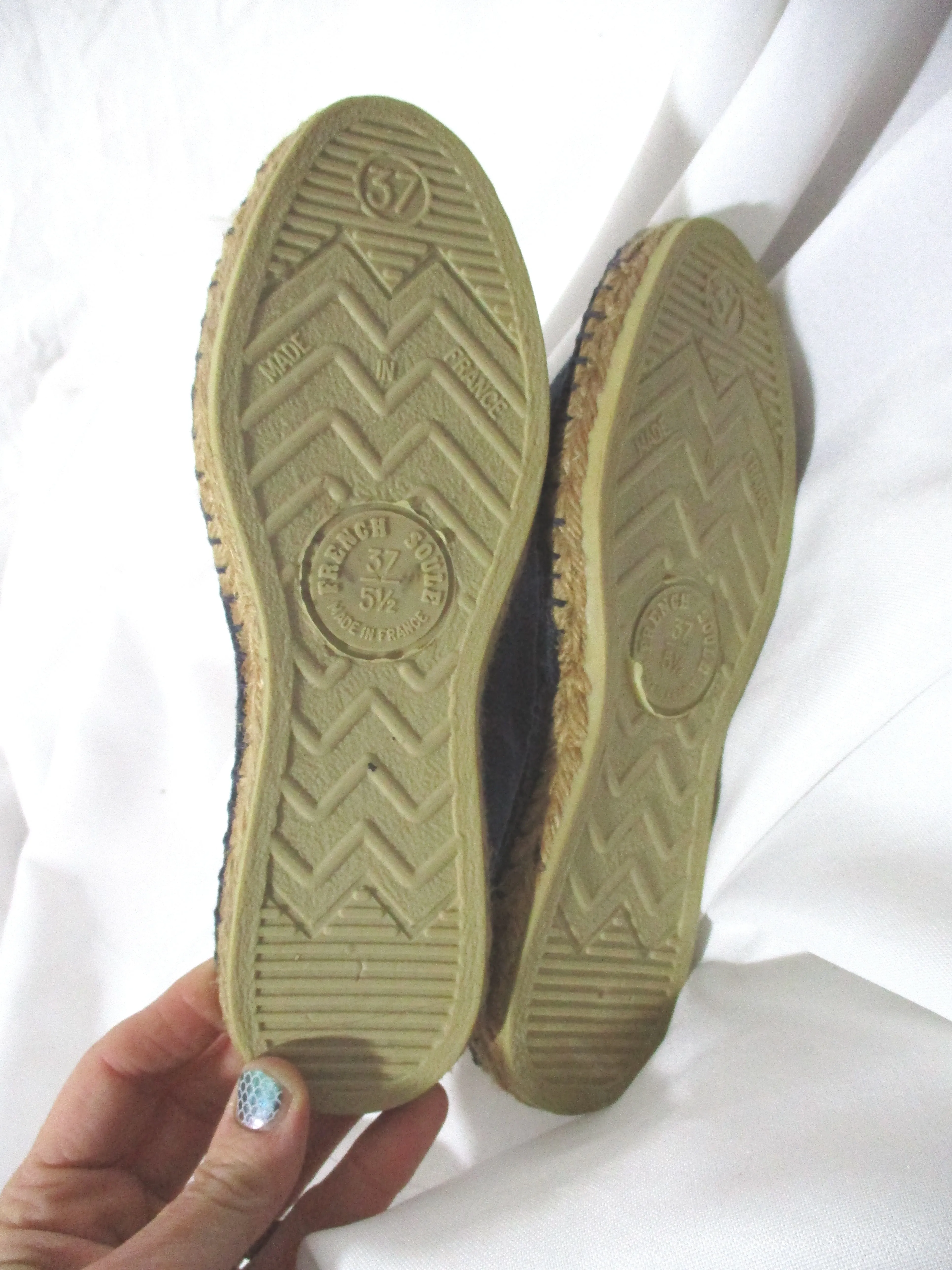 NEW FRENCH SOULE FRANCE ESPADRILLE Shoe 37 BLACK Canvas SLIPPER  LOAFER Moc