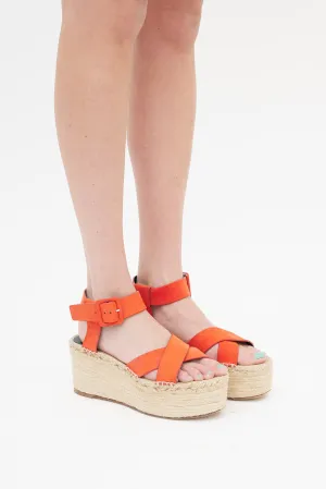 Orange Suede Strappy Platform Espadrille