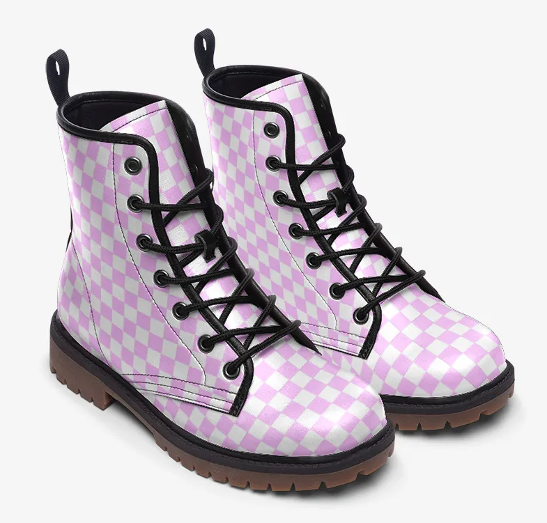 Pastel Pink Checkered Boots ( Combat Boots|For Girls|Women| Men)