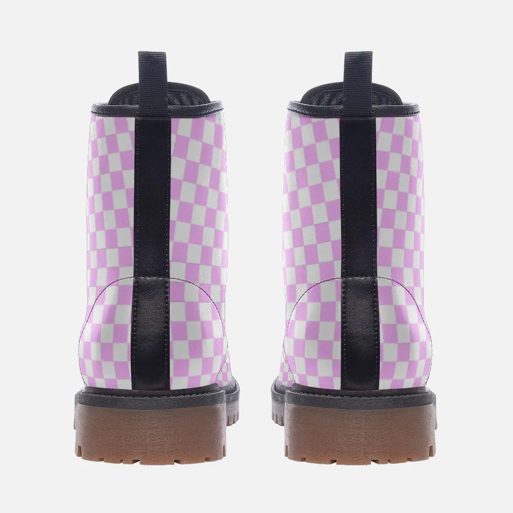 Pastel Pink Checkered Boots ( Combat Boots|For Girls|Women| Men)