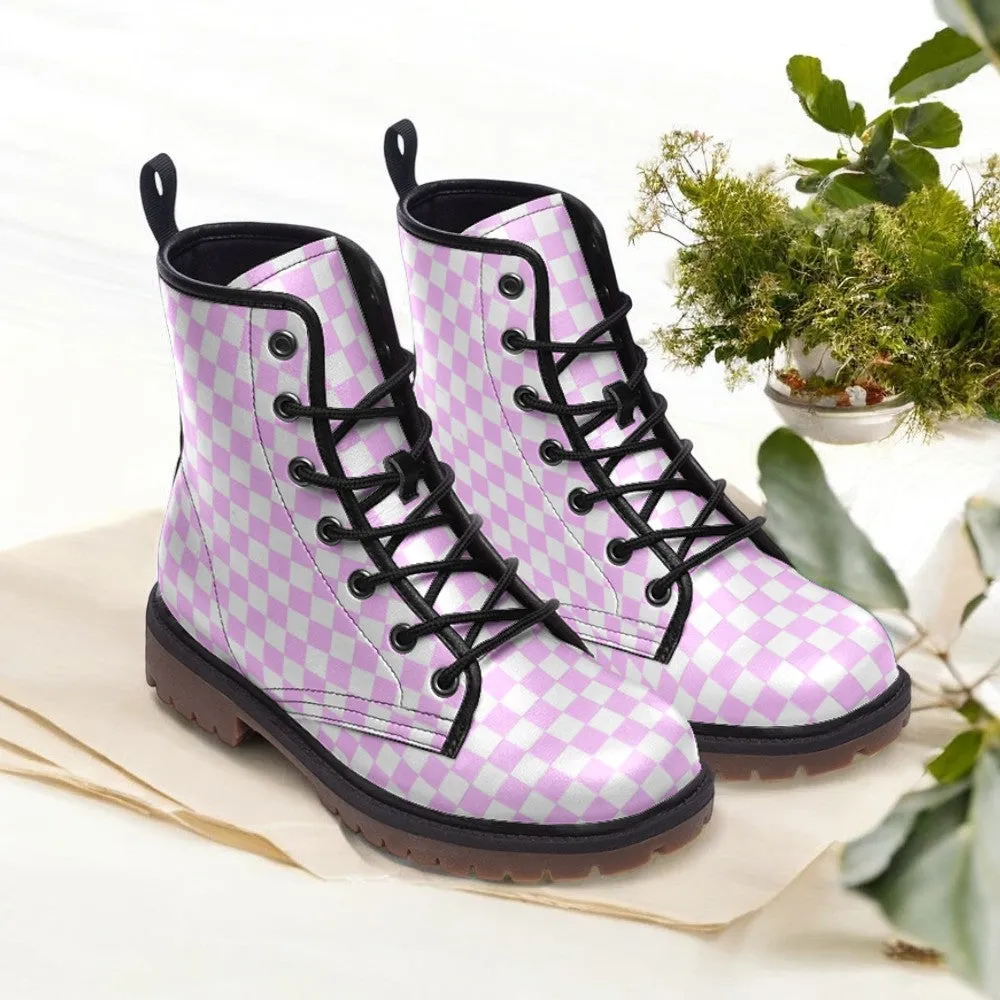 Pastel Pink Checkered Boots ( Combat Boots|For Girls|Women| Men)